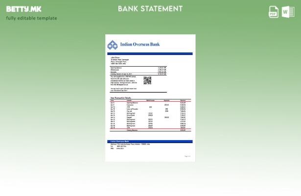 Модерен стил на Индија индиски прекуокеански банкарски извод шаблон за збор